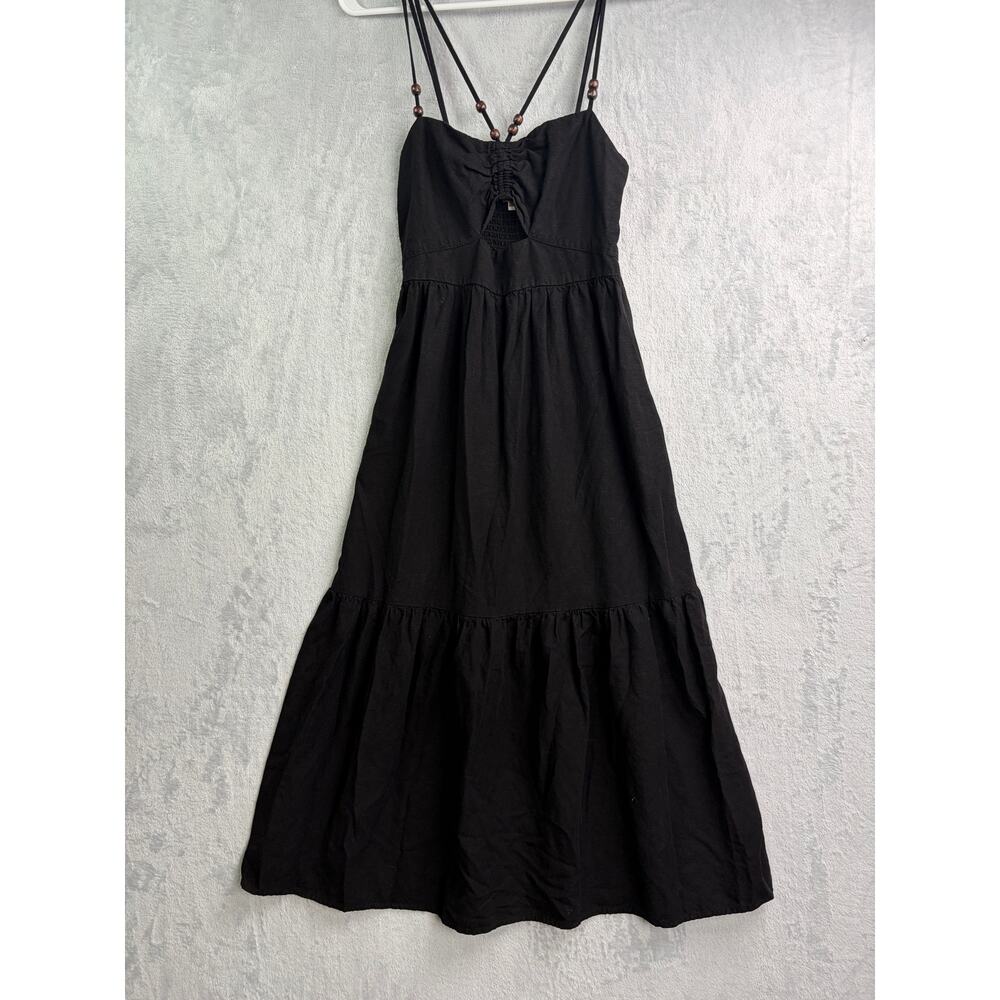 Jason Wu Black Linen Blend Strappy Boho Midi Dress - Size S - Picture 4 of 10